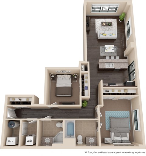 One bedroom floorplan layout